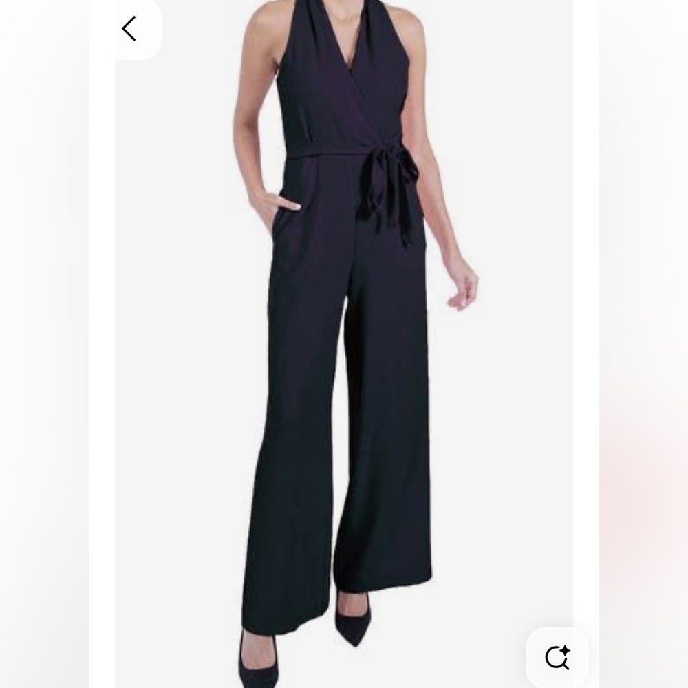 New Julia Jordan 6 navy blue  Sleeveless wide leg stretchy jumpsuit with belt
